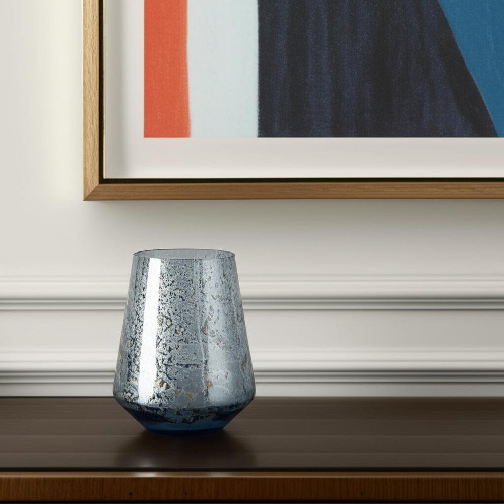 9" Blue Round Seeded Glass Table Vase