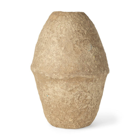 18" Beige Paper Mache Cylinder Table Vase