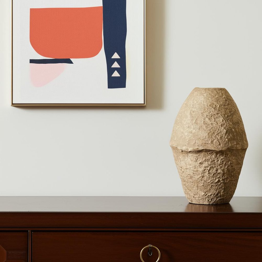 18" Beige Paper Mache Cylinder Table Vase