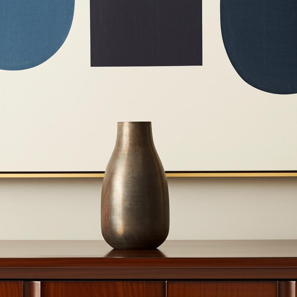 12" Antiqued Gold Metal Table Vase