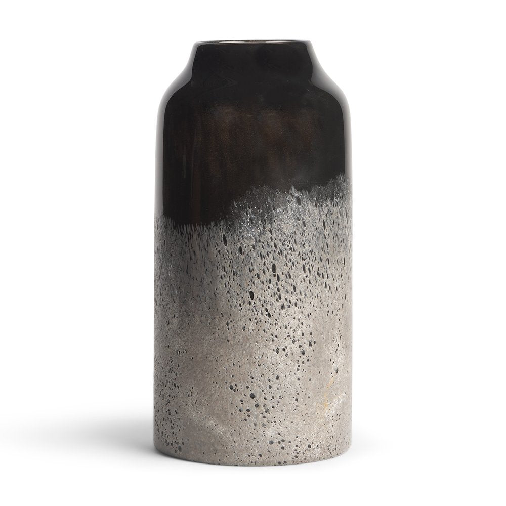 10" Black And Gray Abstract Glass Cylinder Table Vase