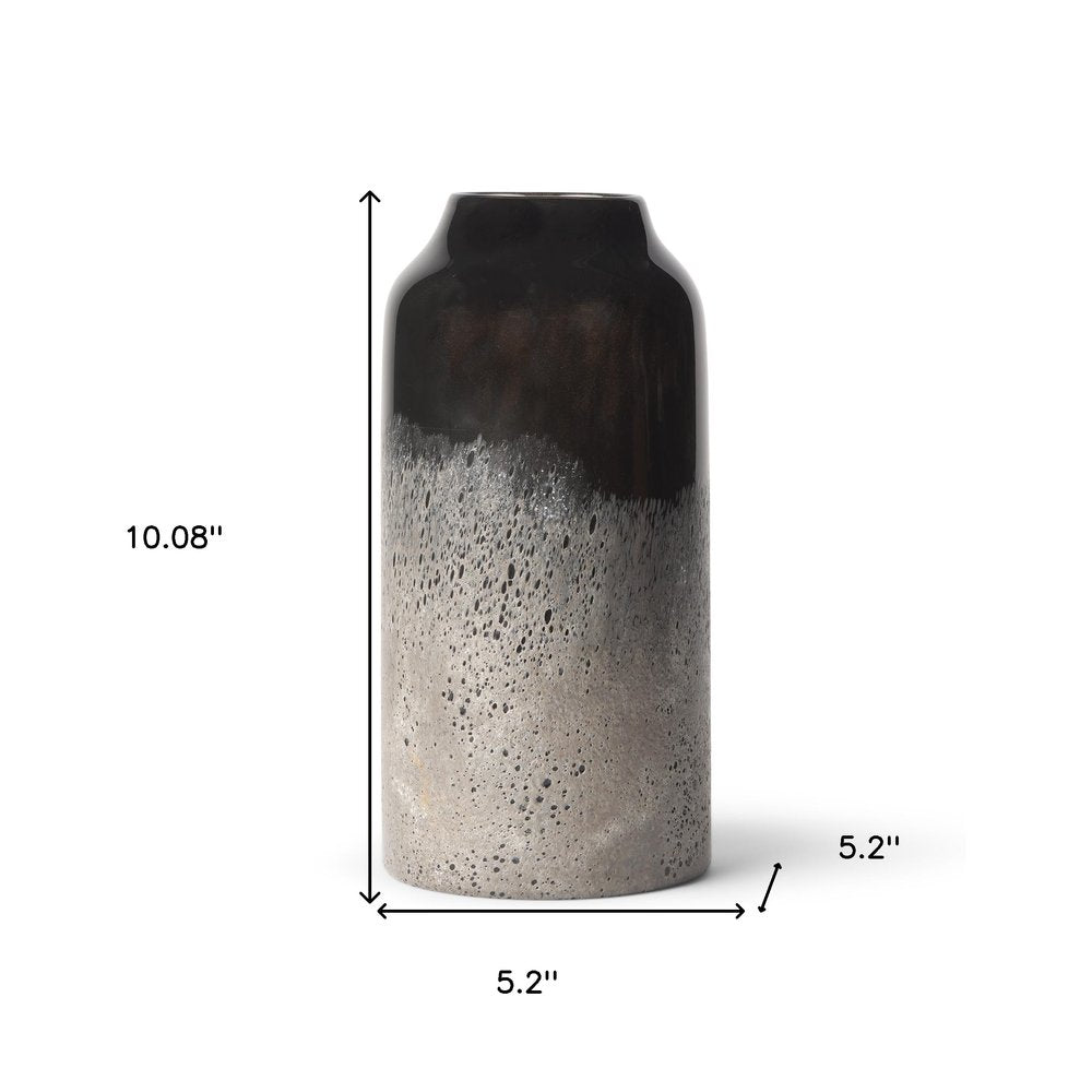 10" Black And Gray Abstract Glass Cylinder Table Vase