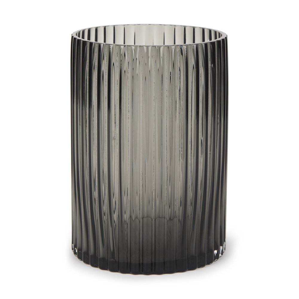 8" Black Cylinder Ribbed Glass Table Vase