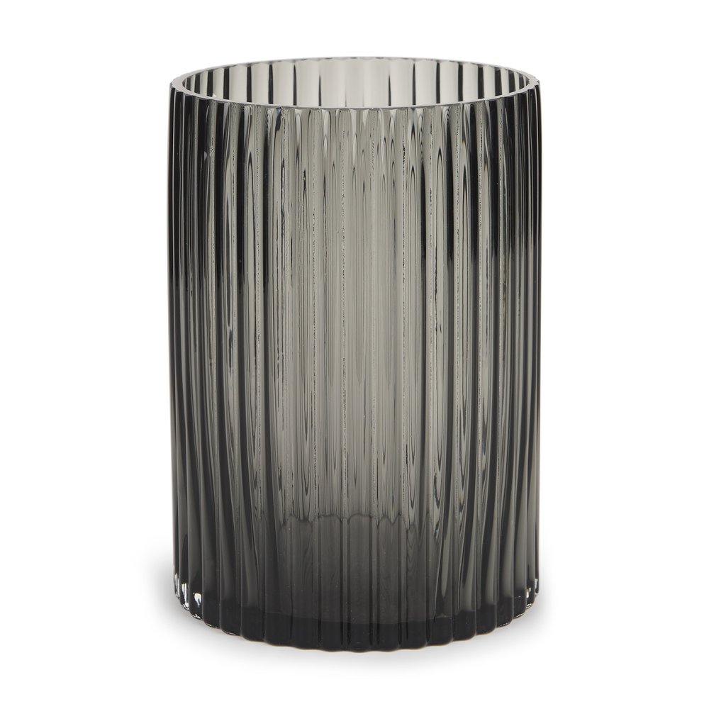 8" Black Cylinder Ribbed Glass Table Vase