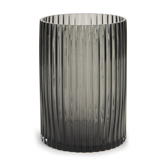 8" Black Cylinder Ribbed Glass Table Vase