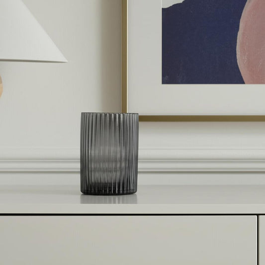 8" Black Cylinder Ribbed Glass Table Vase