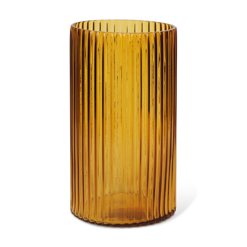 11" Amber Glass Ribbed Cylinder Table Vase