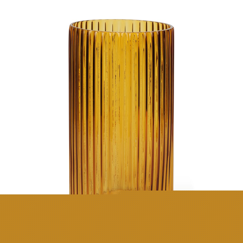 11" Amber Glass Ribbed Cylinder Table Vase