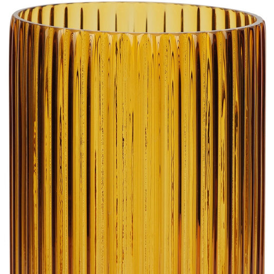 11" Amber Glass Ribbed Cylinder Table Vase