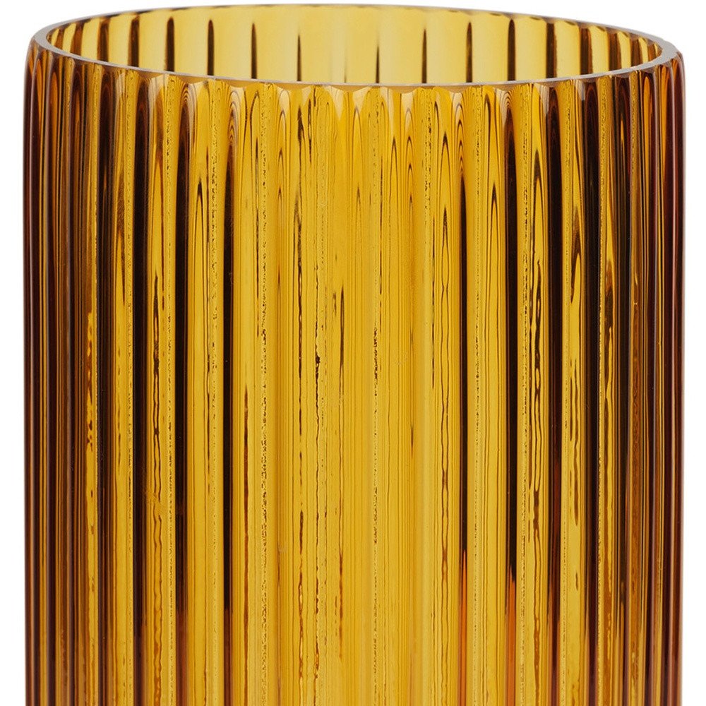 11" Amber Glass Ribbed Cylinder Table Vase