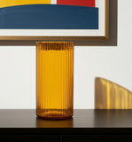 11" Amber Glass Ribbed Cylinder Table Vase
