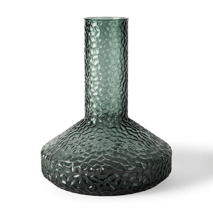12" Green Faceted Glass Table Vase