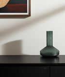 12" Green Faceted Glass Table Vase