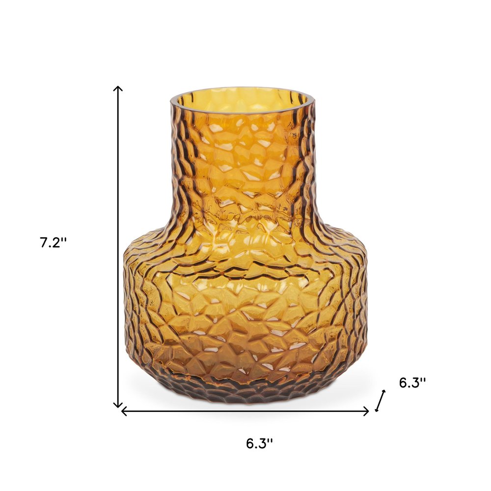 7" Amber Glass Faceted Table Vase