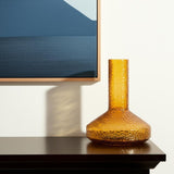 12" Amber Glass Faceted Table Vase