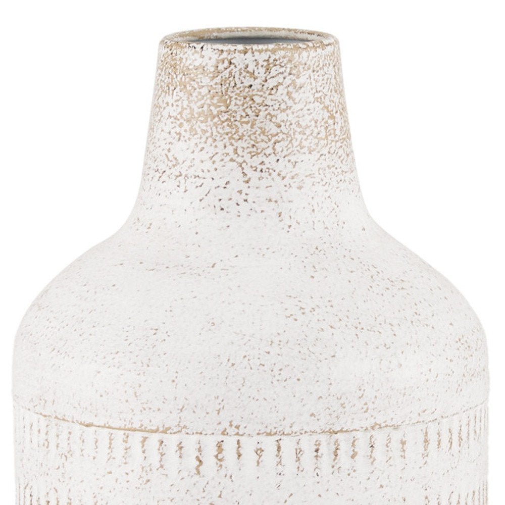 11" Off White And Natural Geometric Metal Cylinder Table Vase