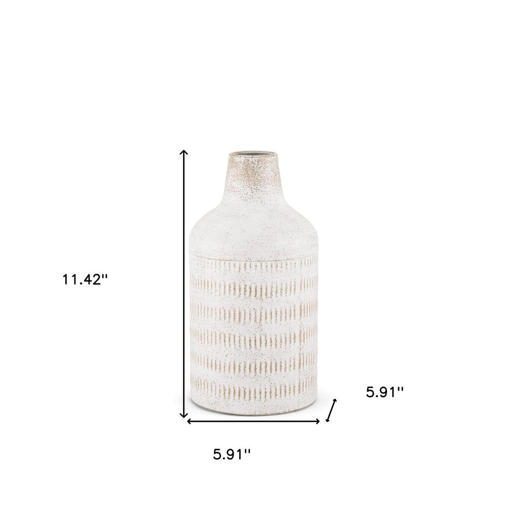 11" Off White And Natural Geometric Metal Cylinder Table Vase