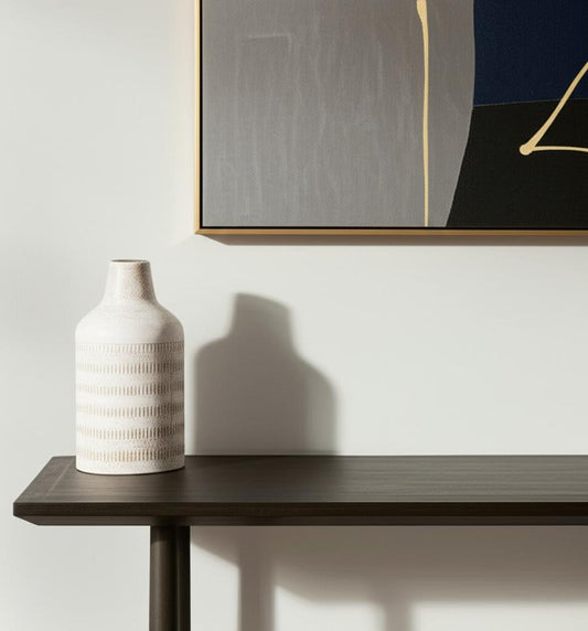 11" Off White And Natural Geometric Metal Cylinder Table Vase