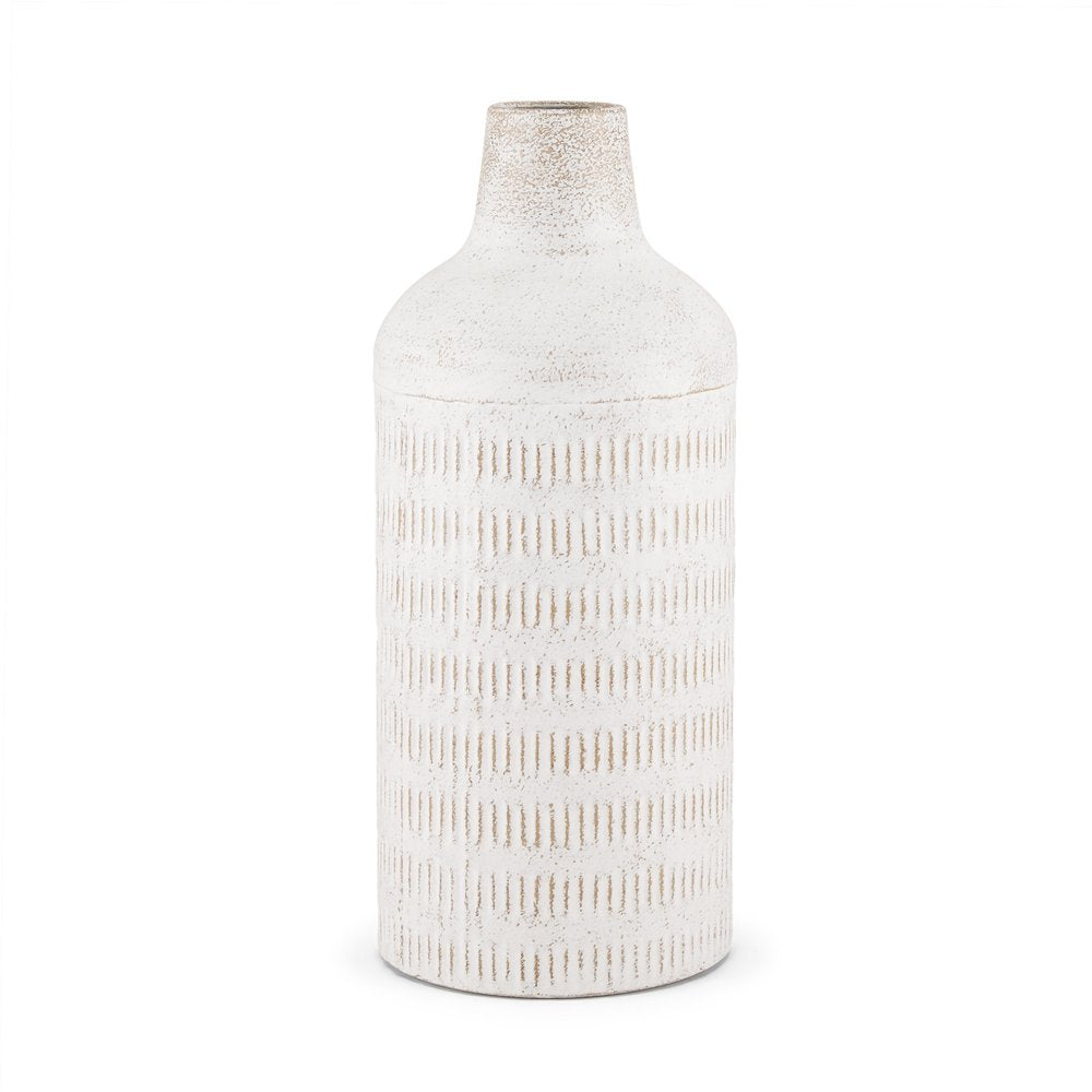 14" Off White And Natural Geometric Metal Cylinder Table Vase