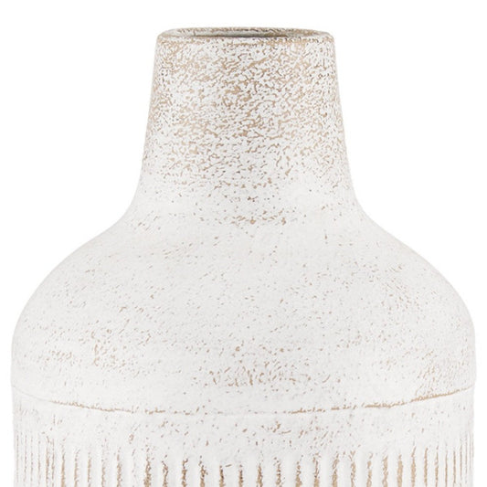 14" Off White And Natural Geometric Metal Cylinder Table Vase