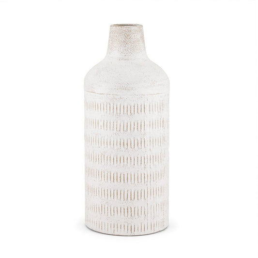 14" Off White And Natural Geometric Metal Cylinder Table Vase