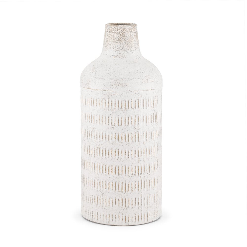 14" Off White And Natural Geometric Metal Cylinder Table Vase