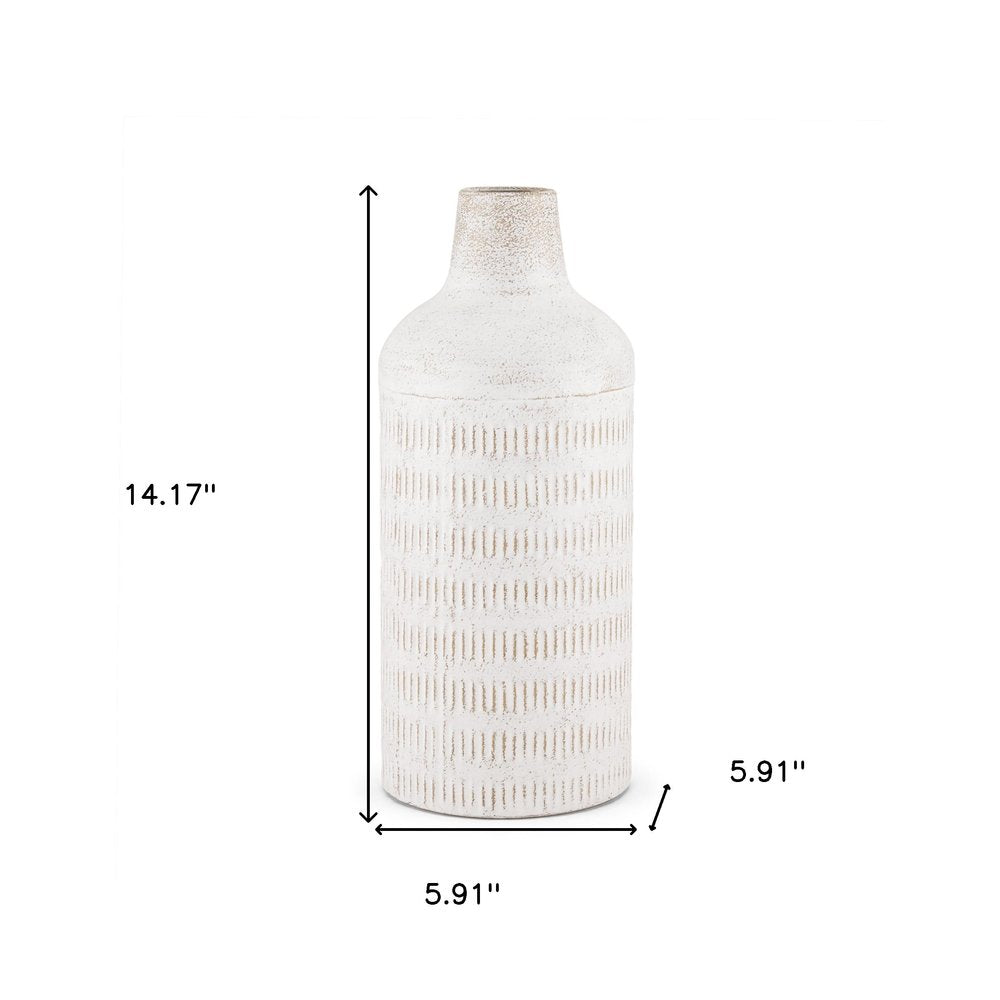 14" Off White And Natural Geometric Metal Cylinder Table Vase