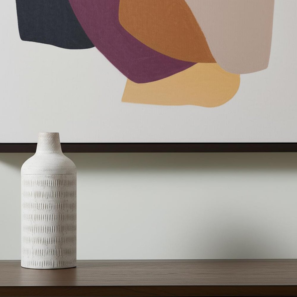 14" Off White And Natural Geometric Metal Cylinder Table Vase