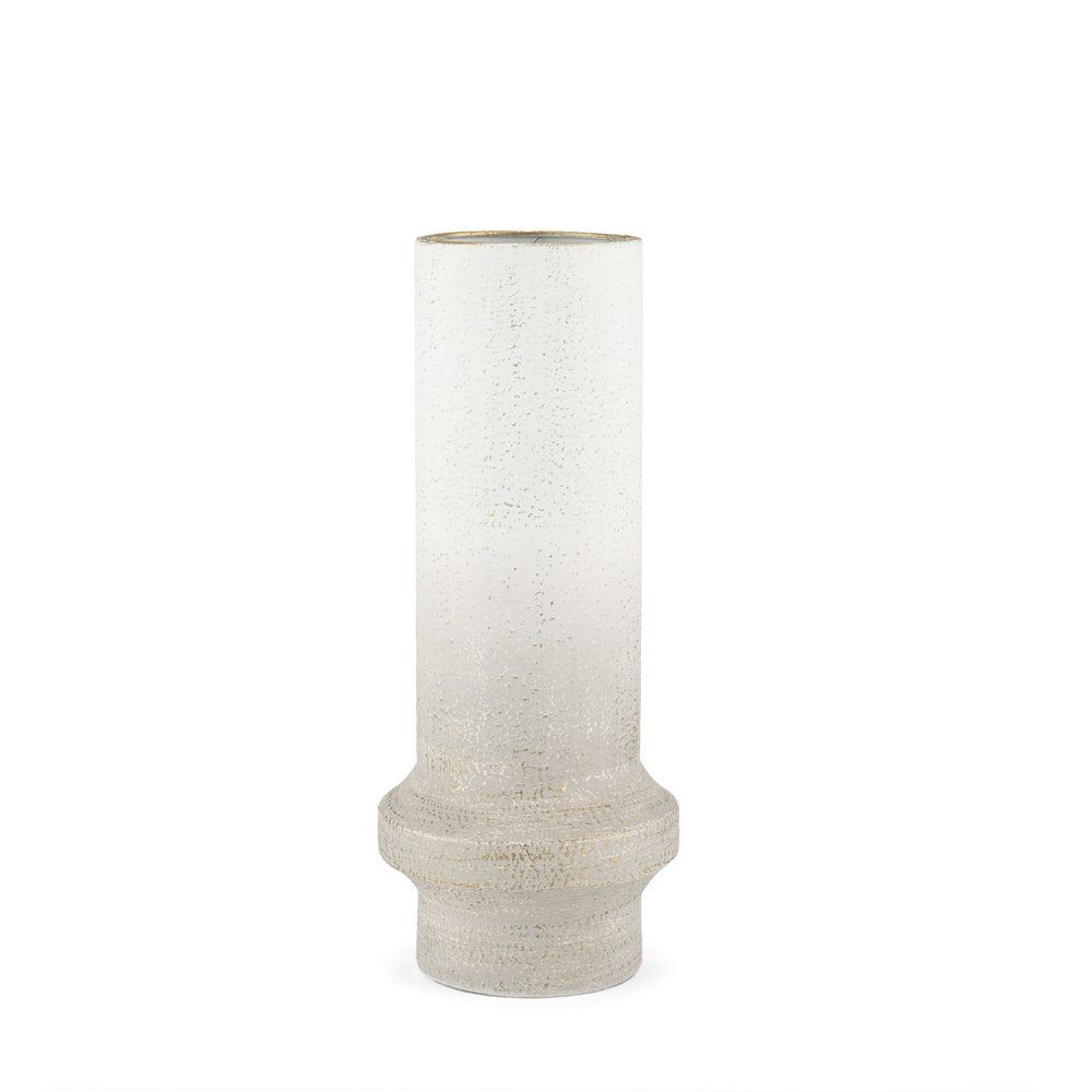 16" Off White And Gold Metal Cylinder Table Vase