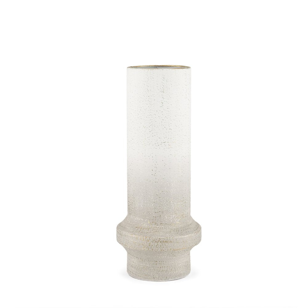 16" Off White And Gold Metal Cylinder Table Vase