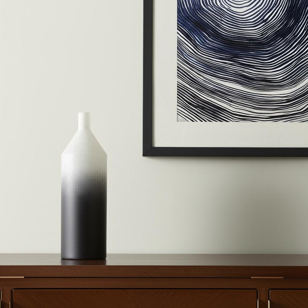 20" Black And White Ombre Metal Table Vase