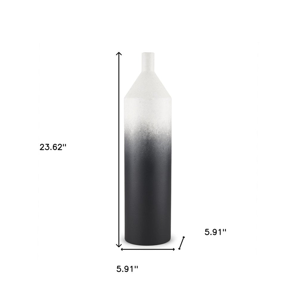 24" Black And White Ombre Metal Table Vase