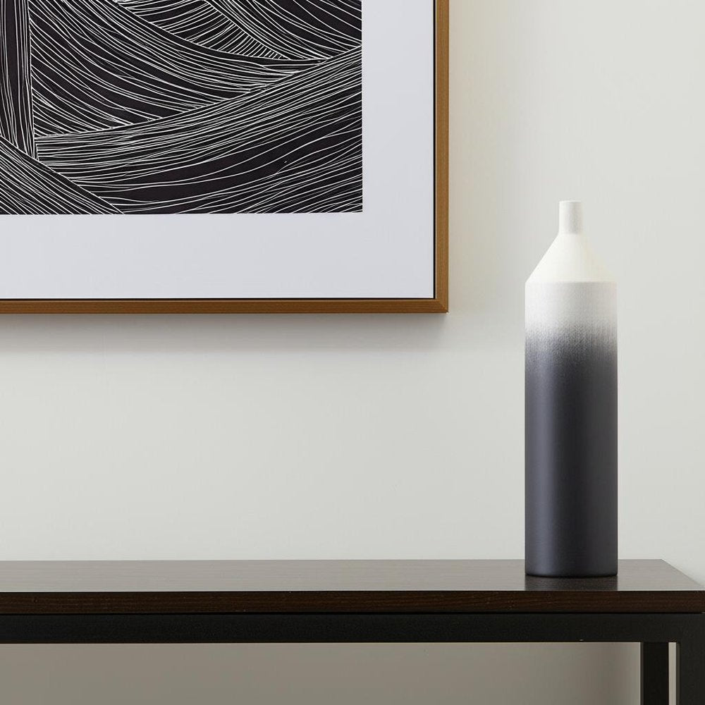 24" Black And White Ombre Metal Table Vase