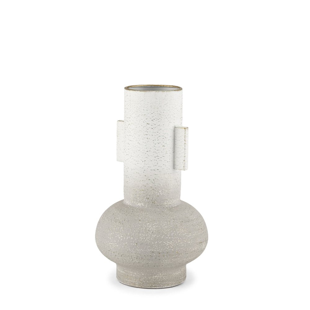 13" Off White And Gold Metal Table Vase