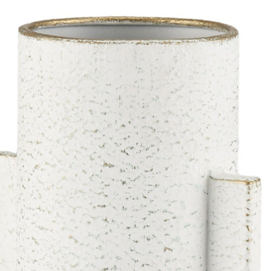 13" Off White And Gold Metal Table Vase