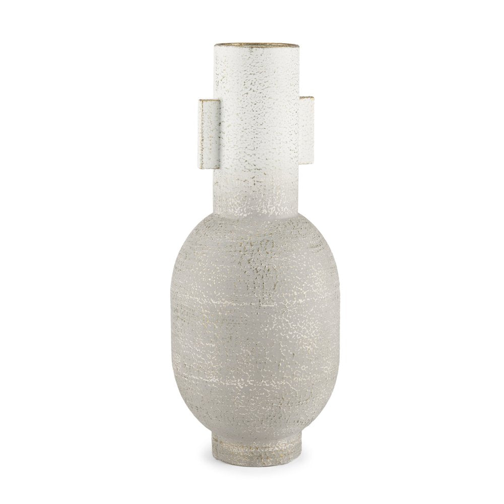 16" Off White And Gold Metal Table Vase