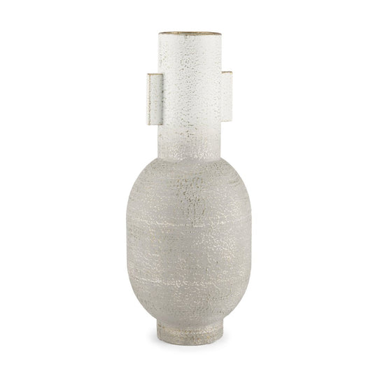 16" Off White And Gold Metal Table Vase