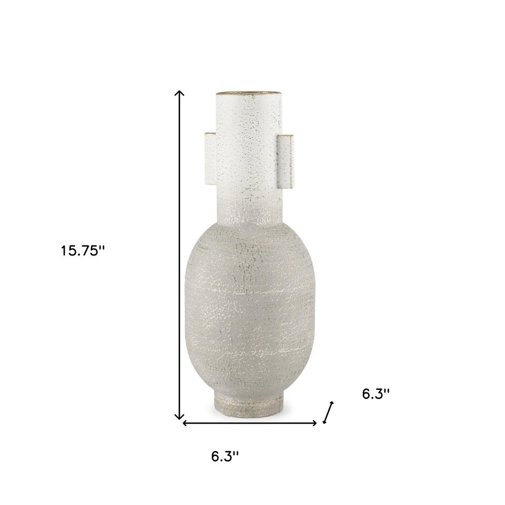 16" Off White And Gold Metal Table Vase