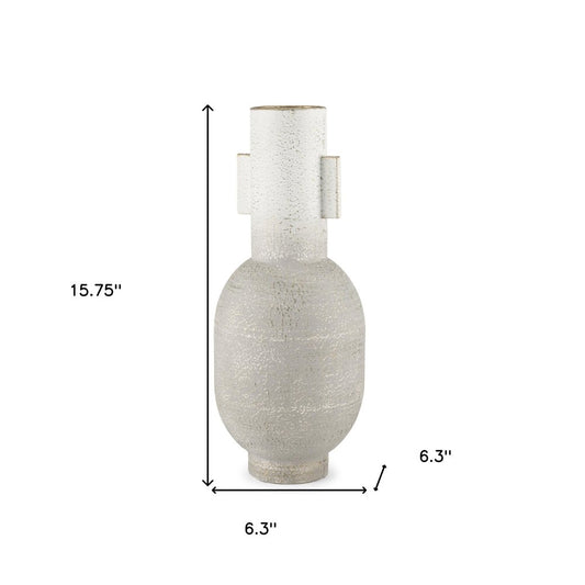 16" Off White And Gold Metal Table Vase
