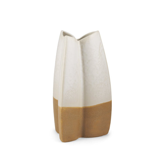 14" Cream And Beige Color Block Ceramic Table Vase