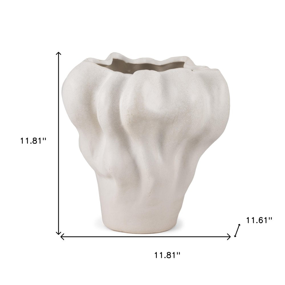 12" Cream Abstract Sculptural Ceramic Table Vase