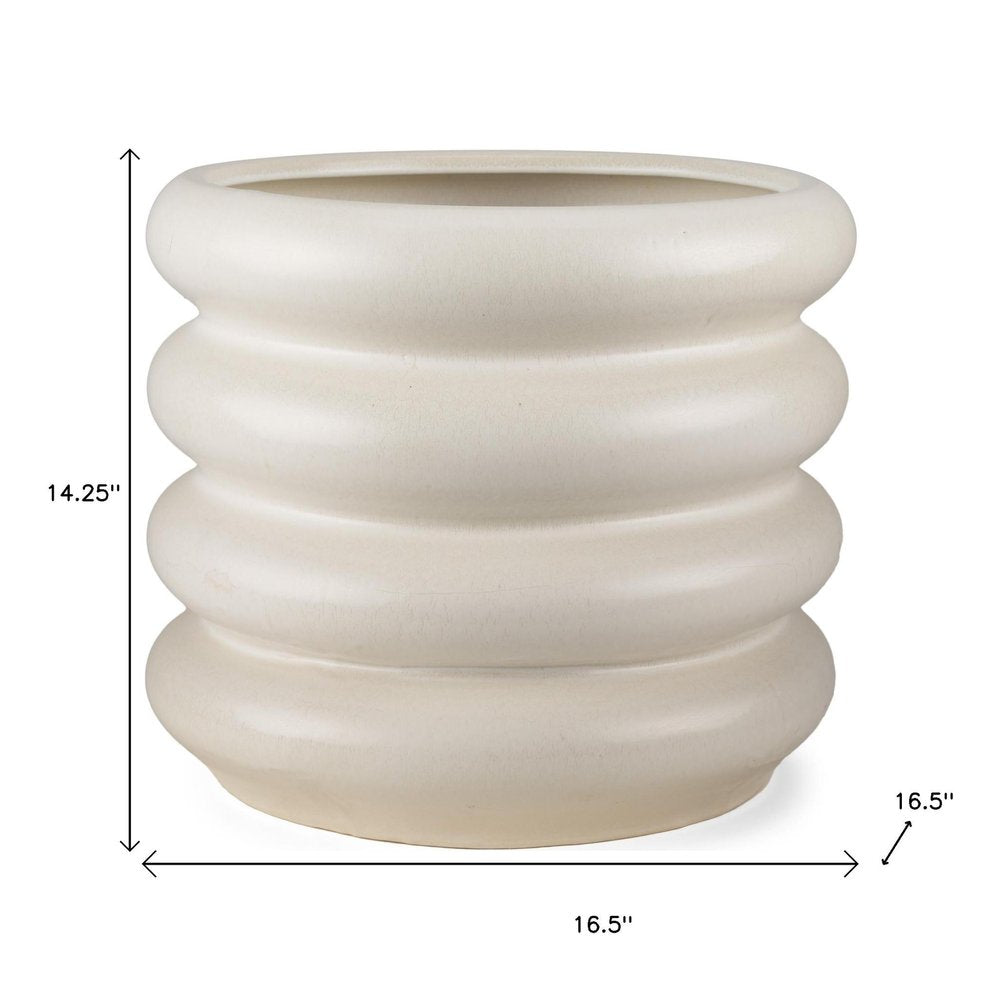 14" Cream Cylinder Ceramic Table Vase