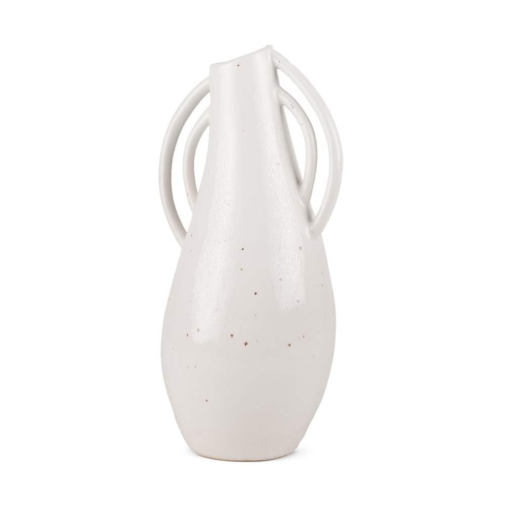 14" Off White Speckle Ceramic Amphora Table Vase