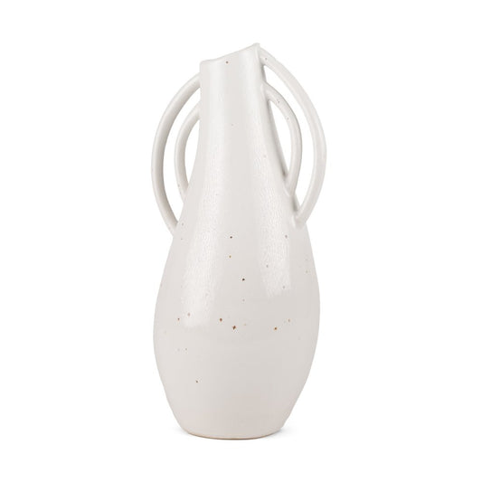 14" Off White Speckle Ceramic Amphora Table Vase