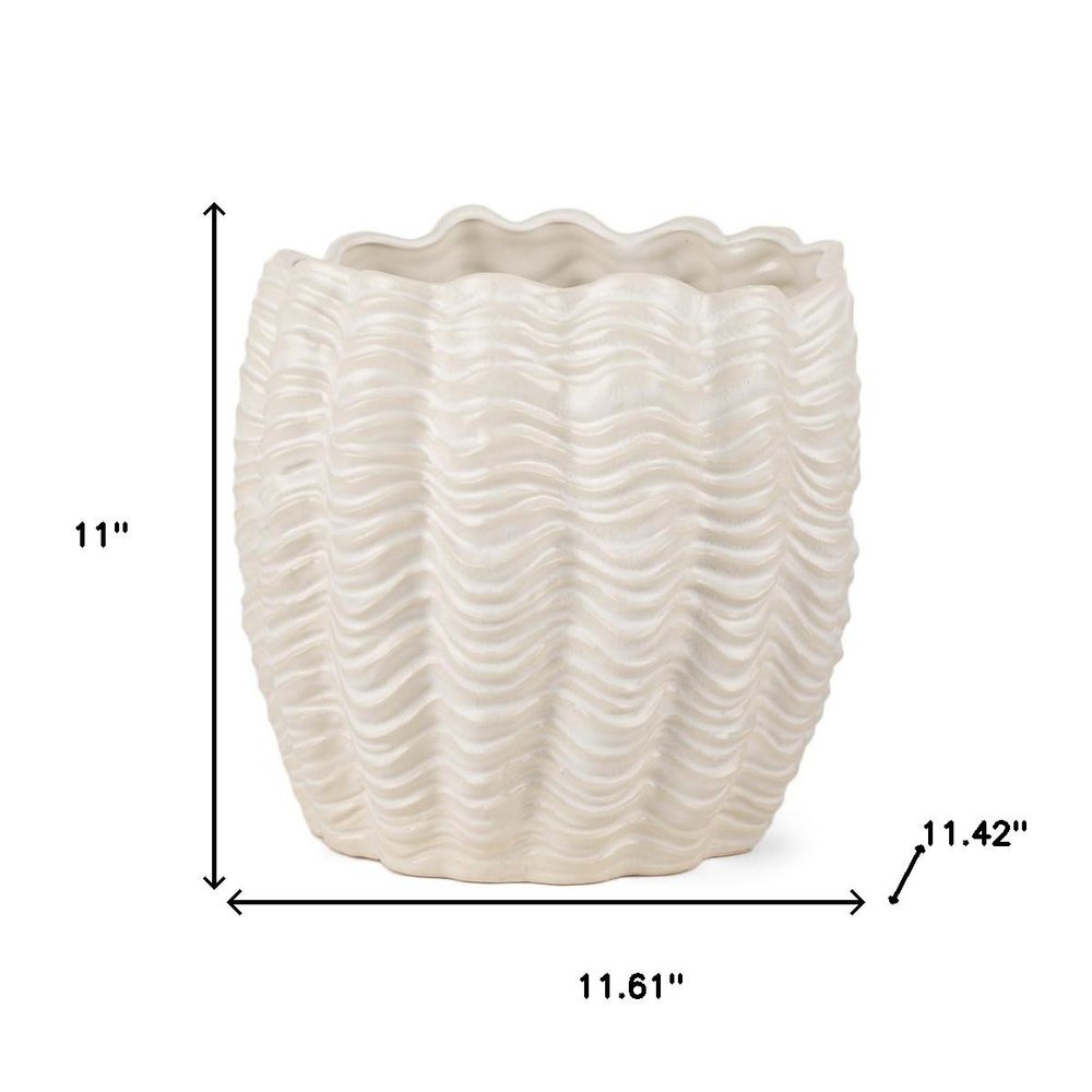 11" Cream Ceramic Sculptural Waves Table Vase