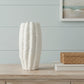 24" Cream Cylinder Ceramic Sculptural Waves Table Vase