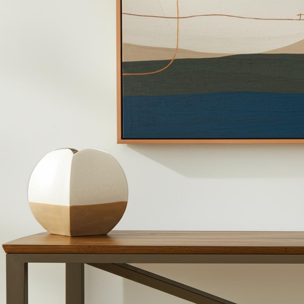 10" Beige And Cream Color Block Ceramic Table Vase