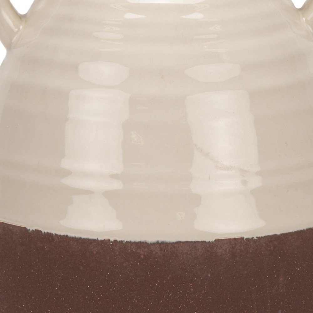11" Brown And Cream Ceramic Amphora Table Vase