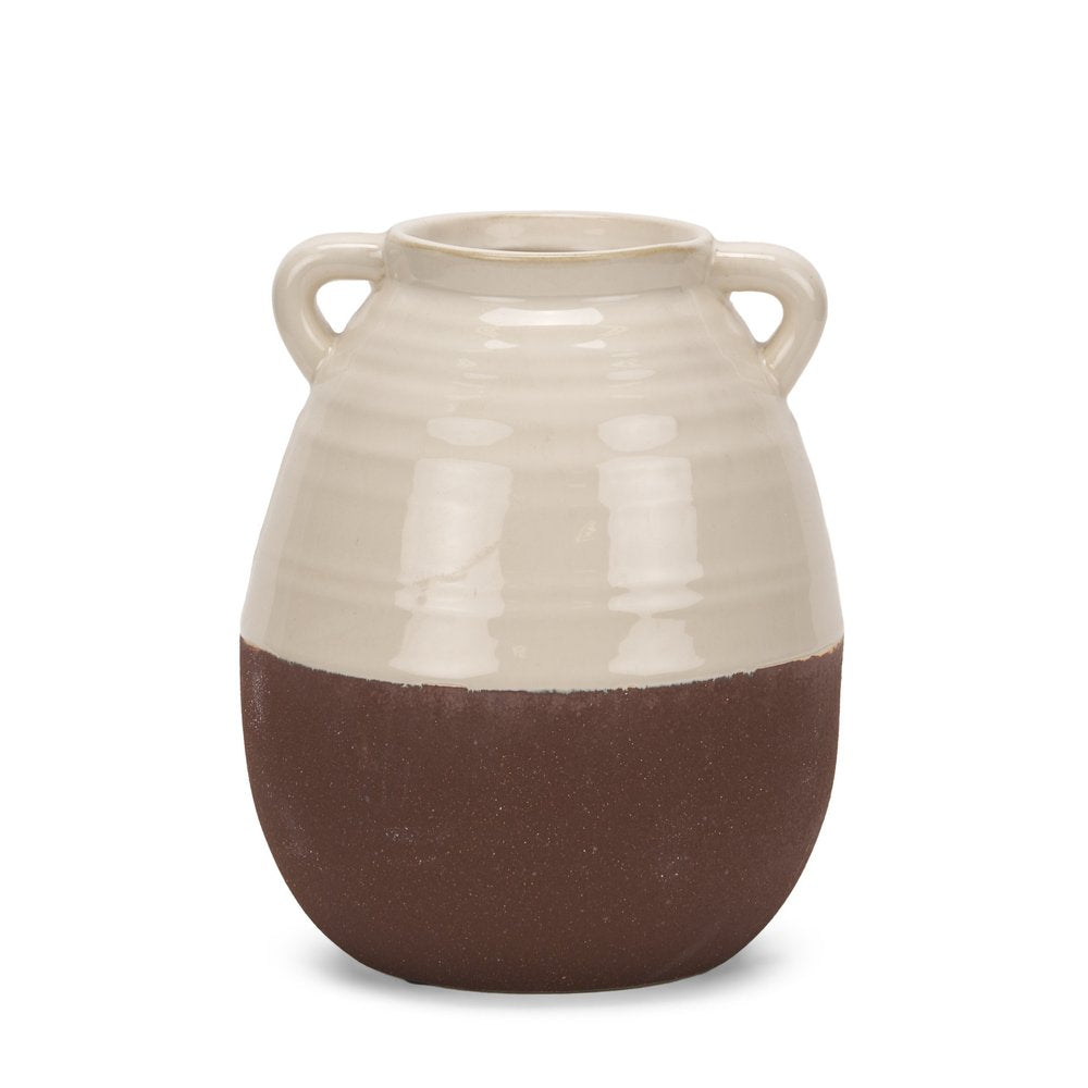 11" Brown And Cream Ceramic Amphora Table Vase