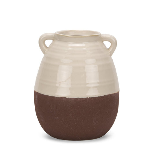 11" Brown And Cream Ceramic Amphora Table Vase